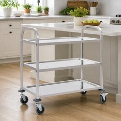 3-Tier Kitchen Trolley Stainless Steel Service Cart Rolling Castors Brakes