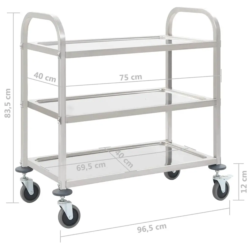 3-Tier Kitchen Trolley with Stainless Steel Frame