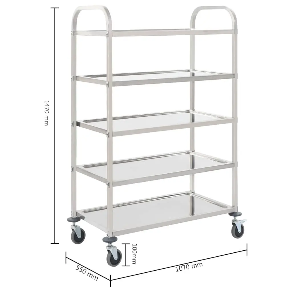 5-Tier Kitchen Trolley Stainless Steel 107 x 55 x 147 cm Silver