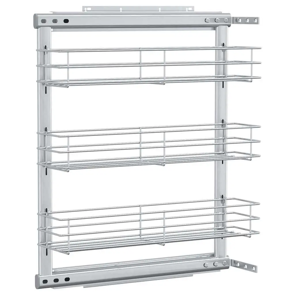 3-Tier Pull-Out Kitchen Wire Basket Storage Organiser Cupboard Rack Silver
