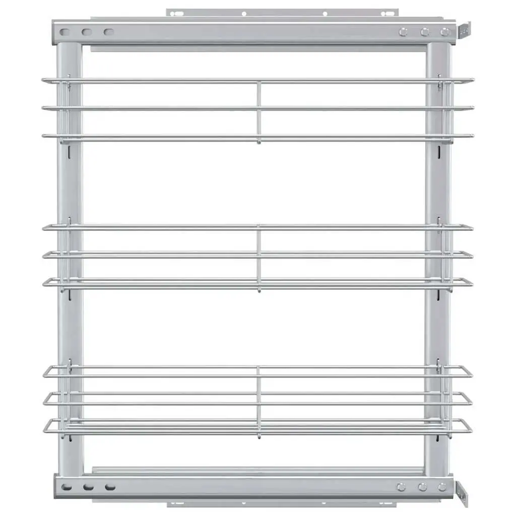 3-Tier Pull-Out Kitchen Wire Basket Storage Organiser Cupboard Rack Silver