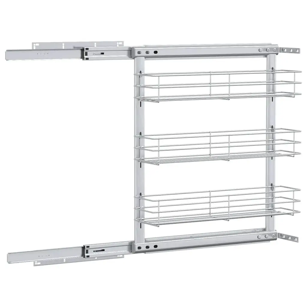 3-Tier Pull-Out Kitchen Wire Basket Storage Organiser Cupboard Rack Silver