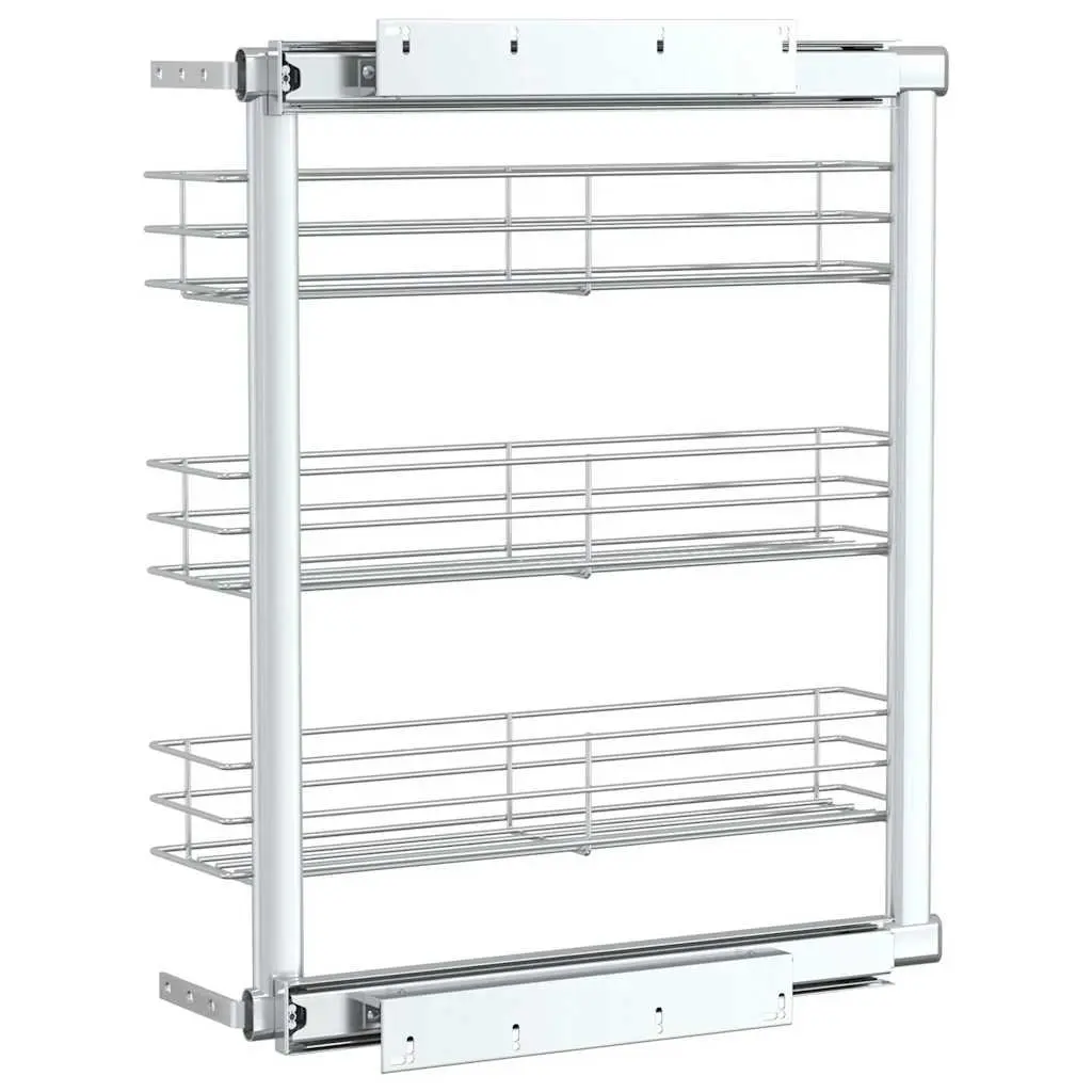 3-Tier Pull-Out Kitchen Wire Basket Storage Organiser Cupboard Rack Silver
