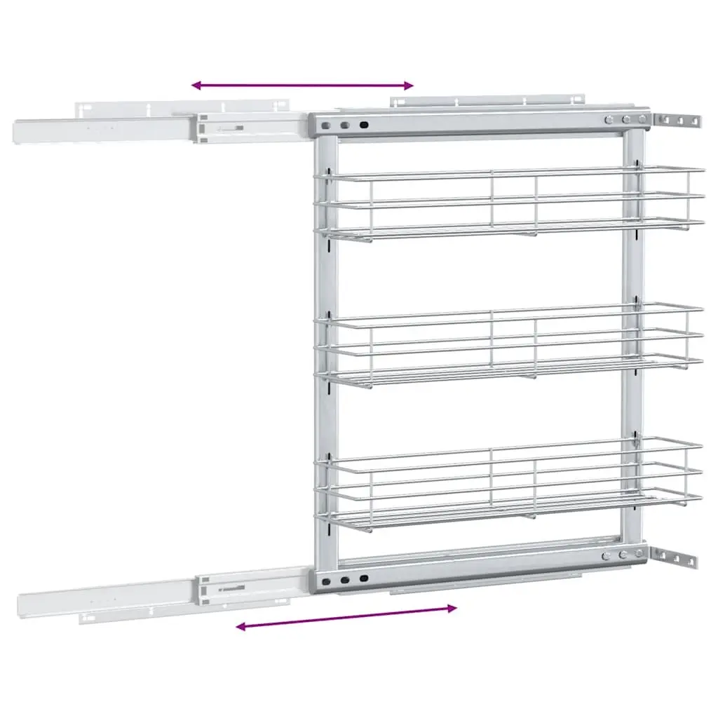 3-Tier Pull-Out Kitchen Wire Basket Storage Organiser Cupboard Rack Silver