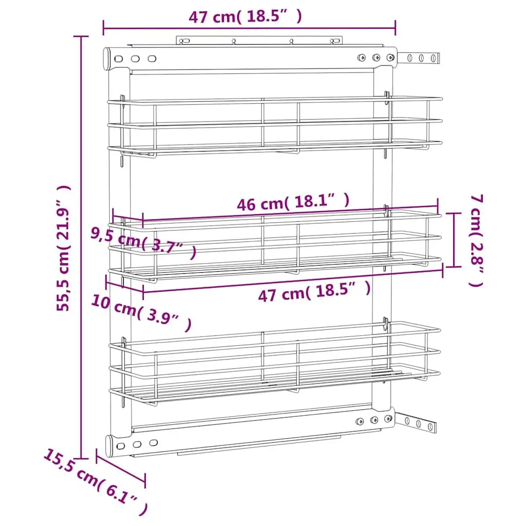 3-Tier Pull-Out Kitchen Wire Basket Storage Organiser Cupboard Rack Silver