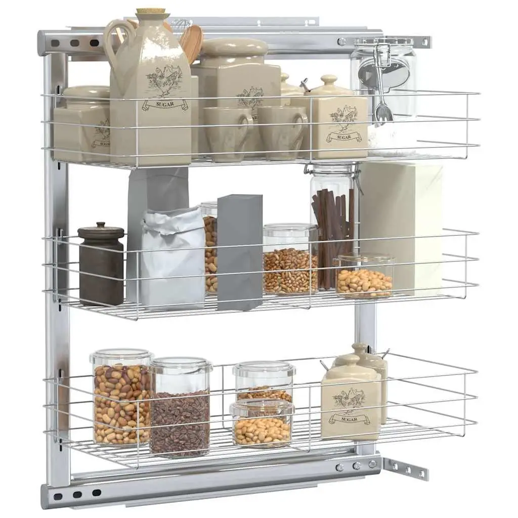 3-Tier Kitchen Wire Basket Storage Rack Silver