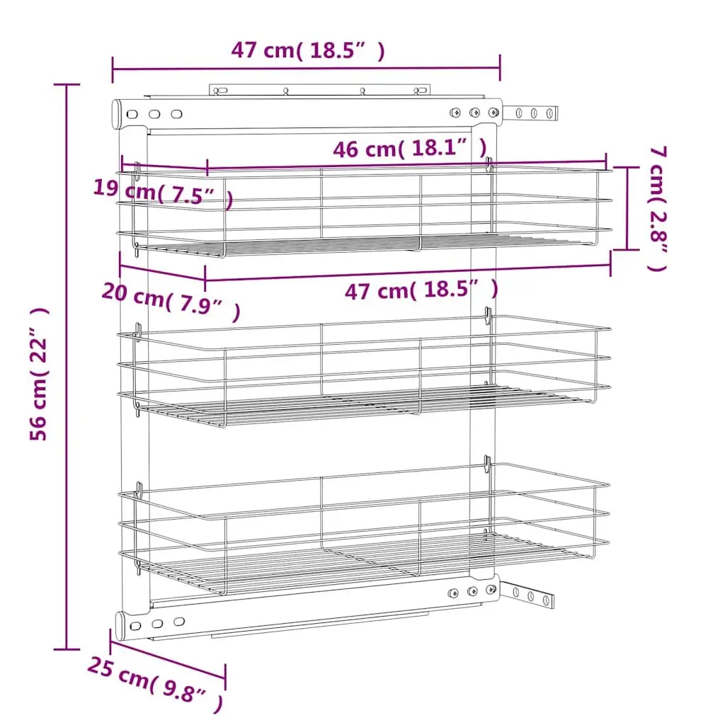 3-Tier Kitchen Wire Basket Storage Rack Silver
