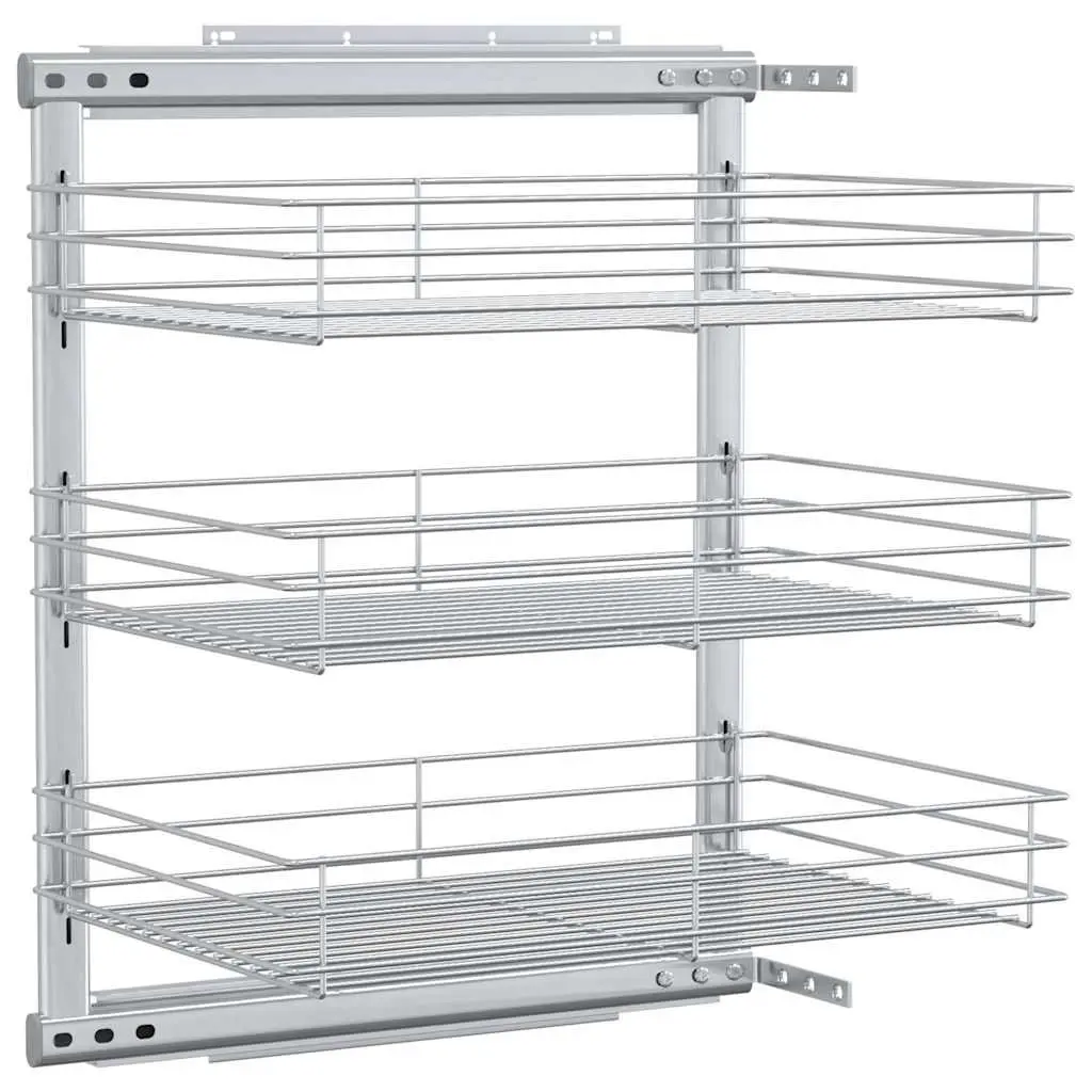 3-Tier Pull-out Kitchen Wire Basket Storage Organiser Cupboard Sliding Shelf
