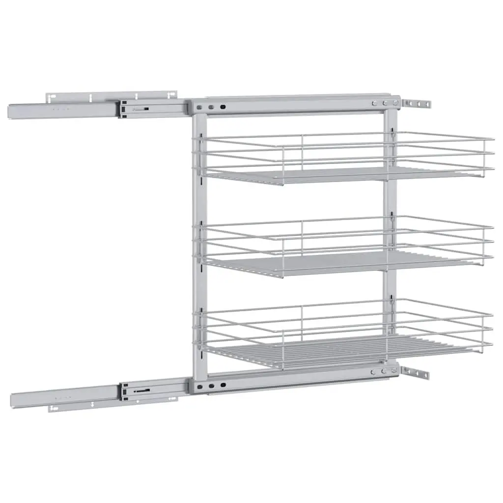 3-Tier Pull-out Kitchen Wire Basket Storage Organiser Cupboard Sliding Shelf