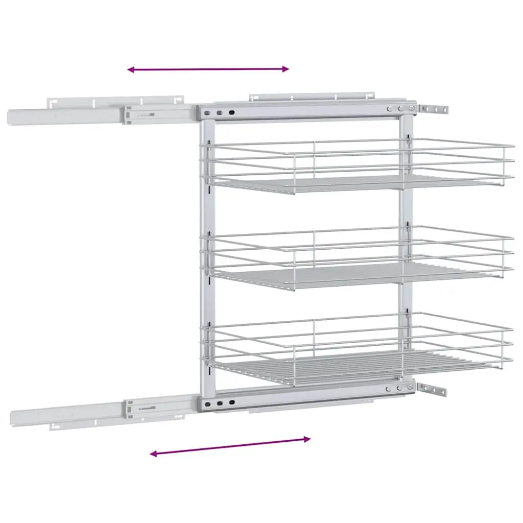 3-Tier Pull-out Kitchen Wire Basket Storage Organiser Cupboard Sliding Shelf