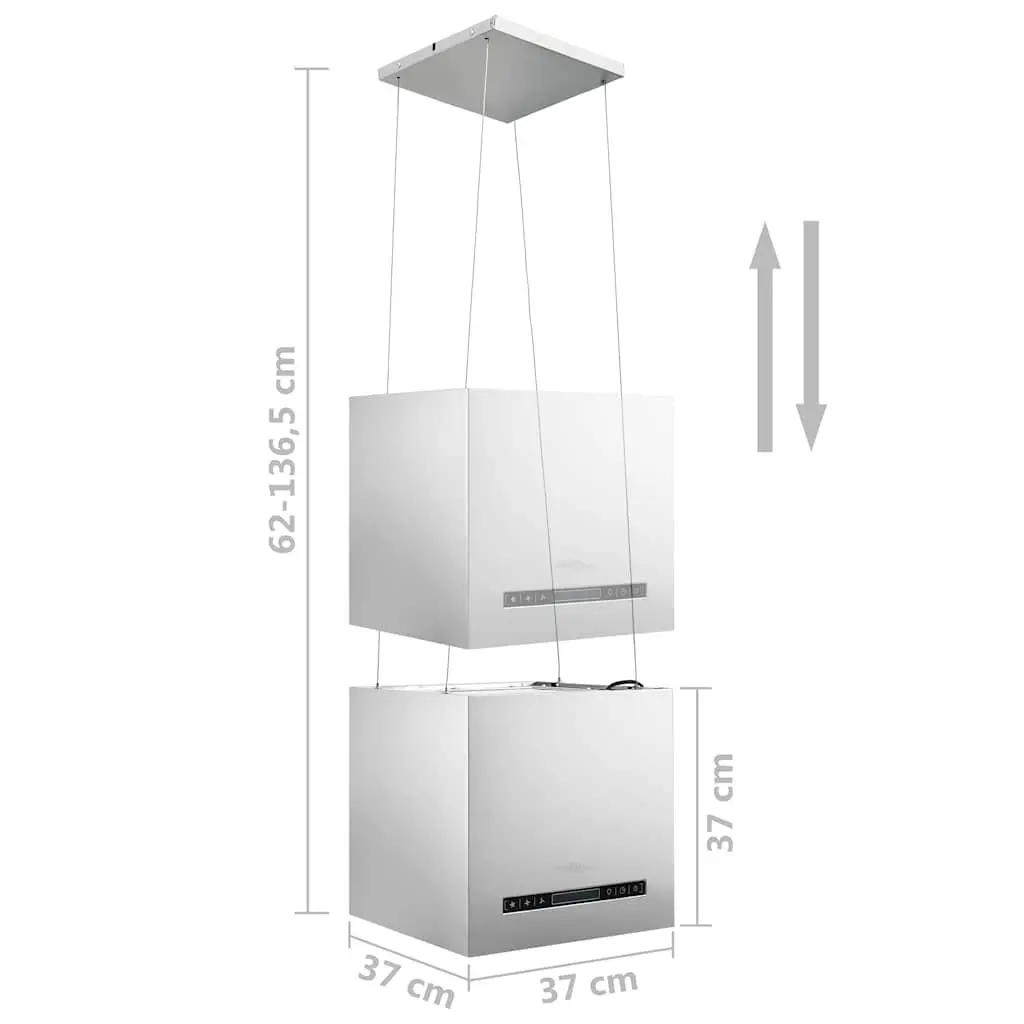 Island Range Hood Stainless Steel 37cm Ceiling Mounted Silver