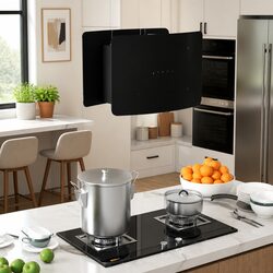 Premium Black Glass Island Range Hood with Touch Sensor