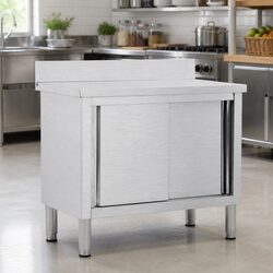 Durable Stainless Steel Work Table with Sliding Doors