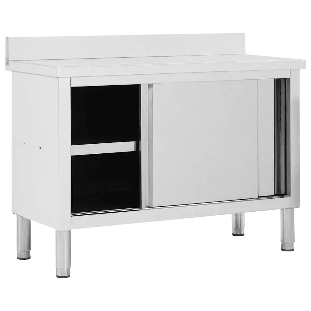 Stainless Steel Work Table with Sliding Doors