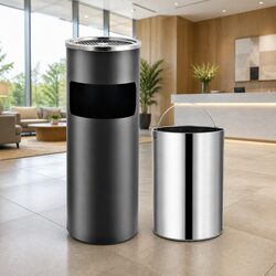 Ashtray Dustbin Waste Bin with Removable Insert Grey Steel 30L Indoor Outdoor