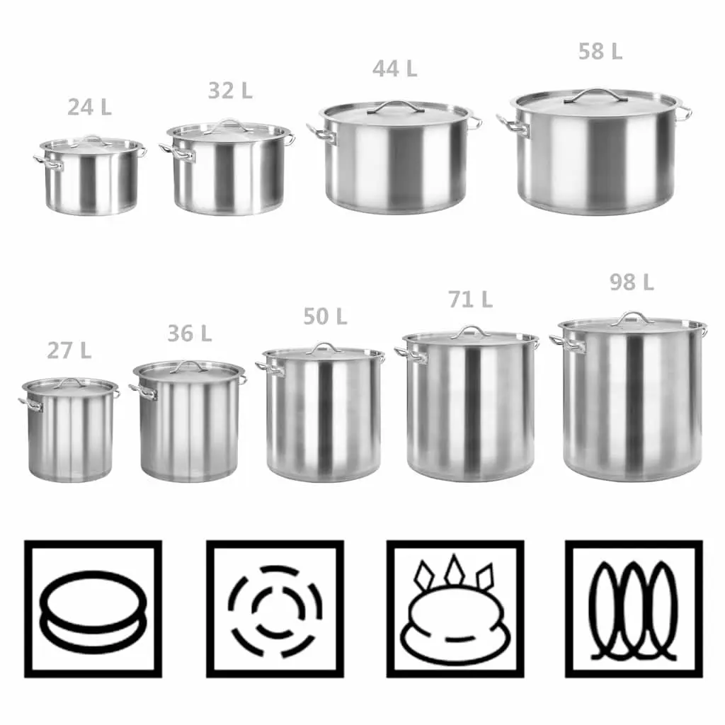 Stock Pot Stainless Steel 35L Large Silver Cookware