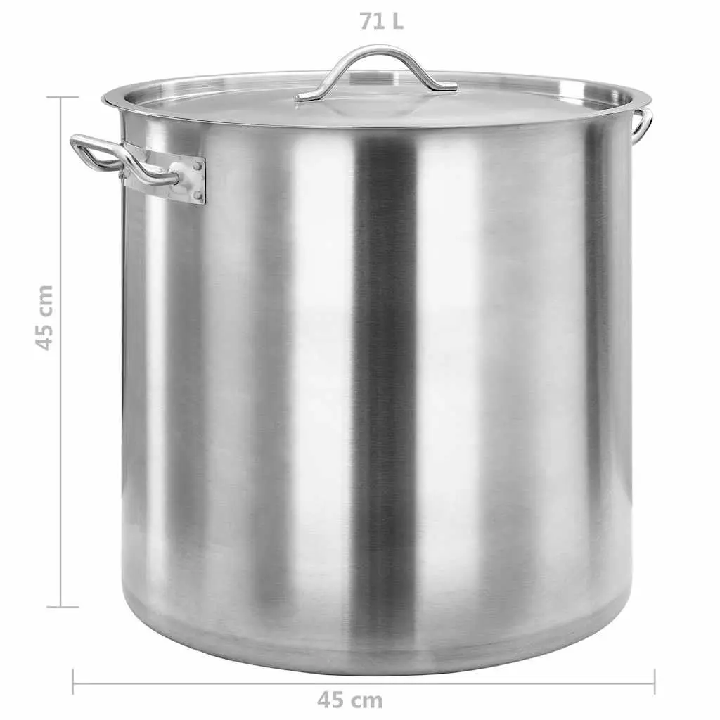 Stock Pot Stainless Steel 71 L Large Silver Cooking Pot