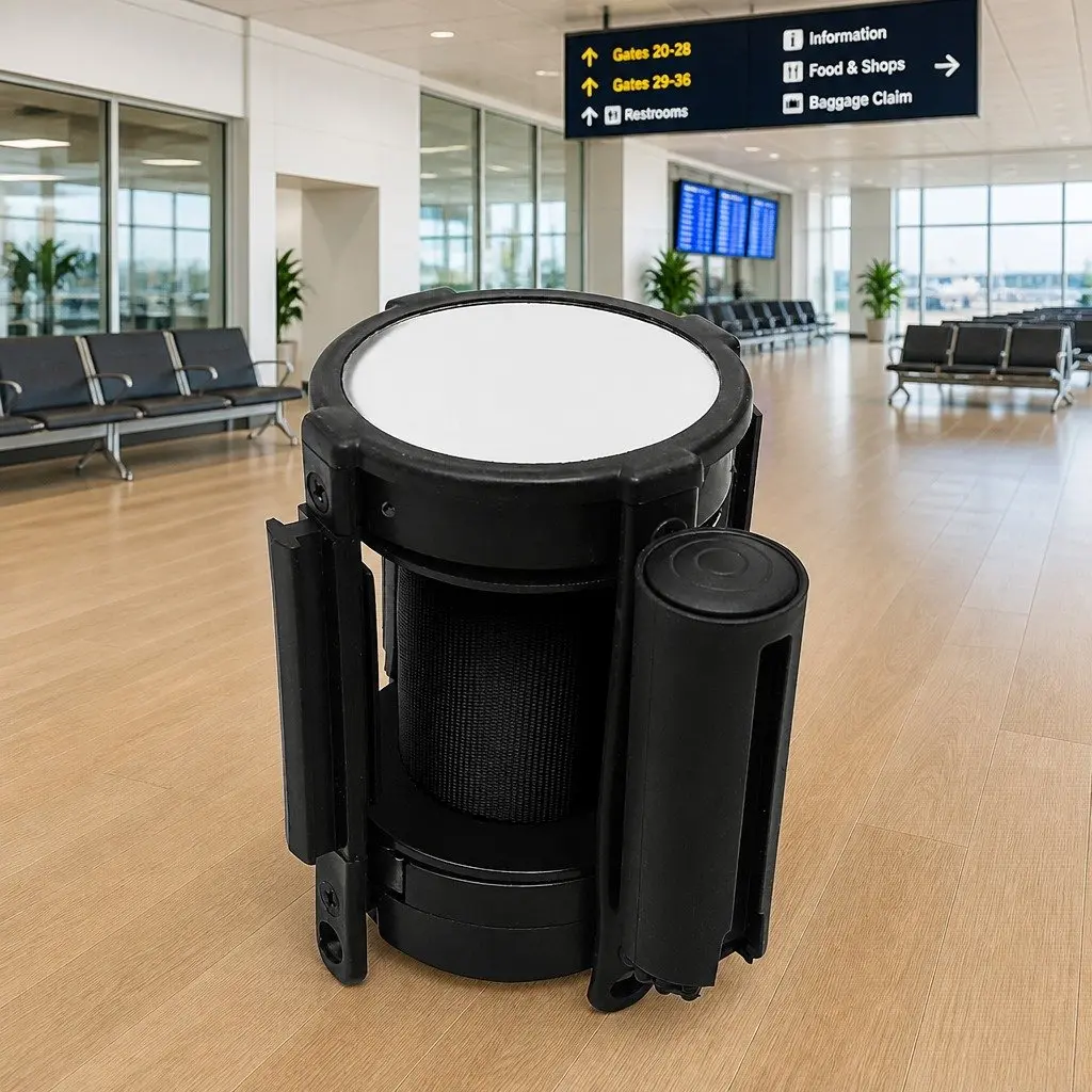 Black Retractable Belt Barrier 200cm for Crowd Control