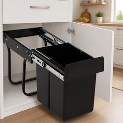 Kitchen Cupboard Pull-Out Waste Bin Soft-Close 20L Black Rubbish Container