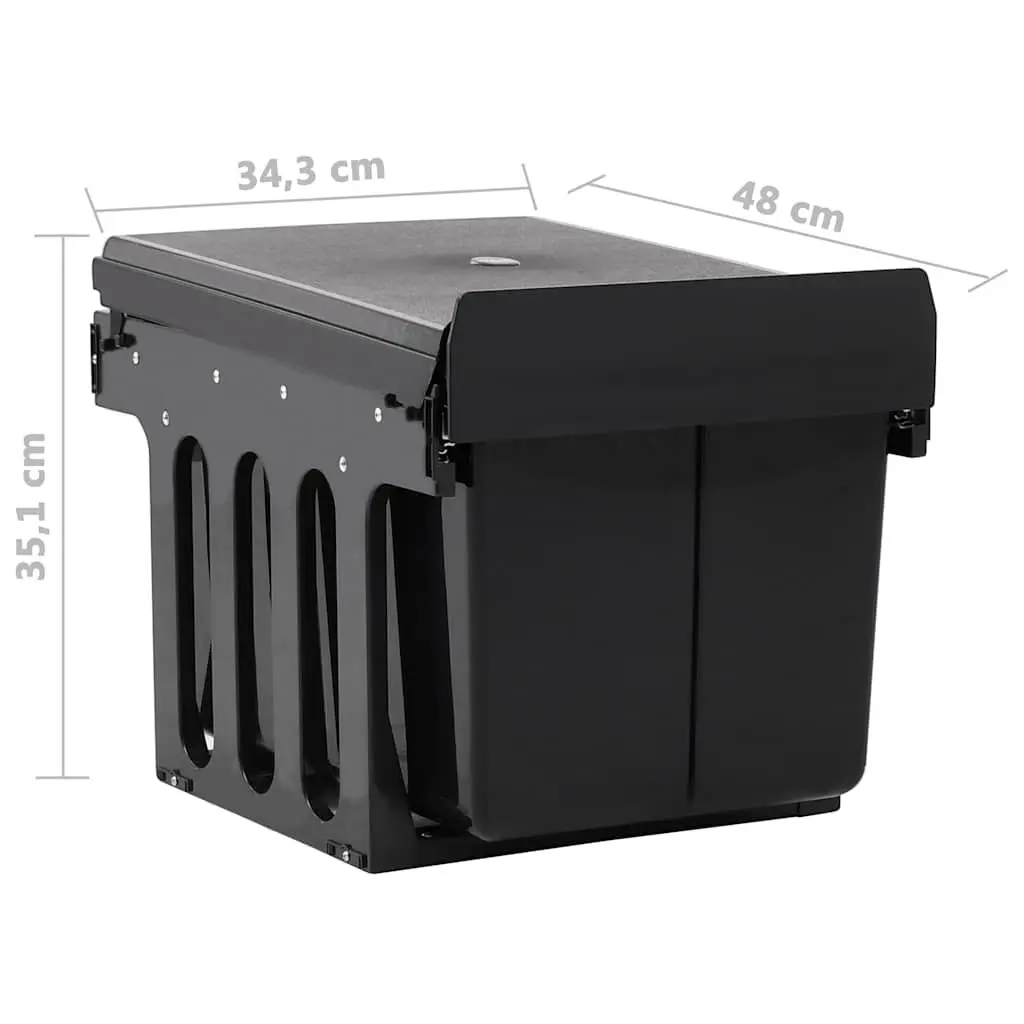 Kitchen Waste Bin Pull-out Dustbin Soft-Close 48L Black Recycling Sorting
