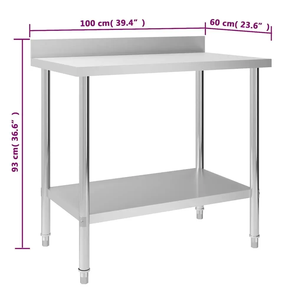 Stainless Steel Commercial Kitchen Work Table with Backsplash