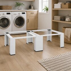 Double Washing Machine Drying Machine Pedestal Stand White Steel Sturdy Laundry