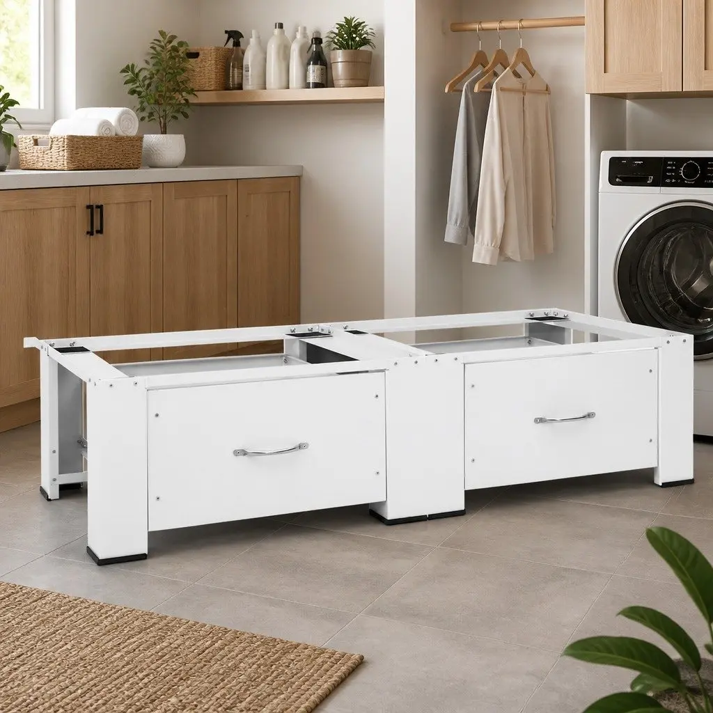 White Washer Dryer Pedestal Stand with Storage