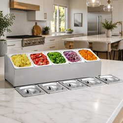 Premium Stainless Steel Gastronorm Container Holder with 5 GN 1/6 Pans