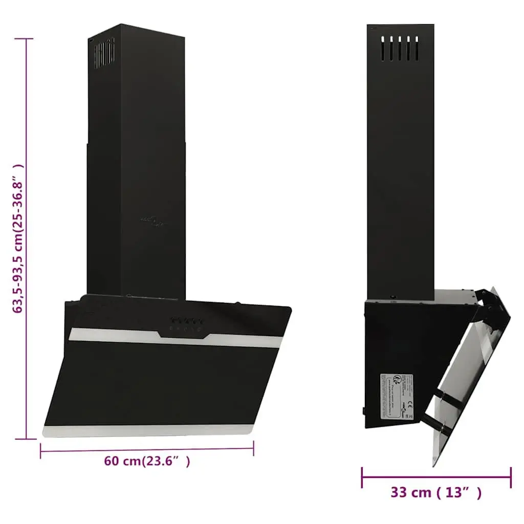 60cm Wall-Mounted Range Hood with Black Tempered Glass