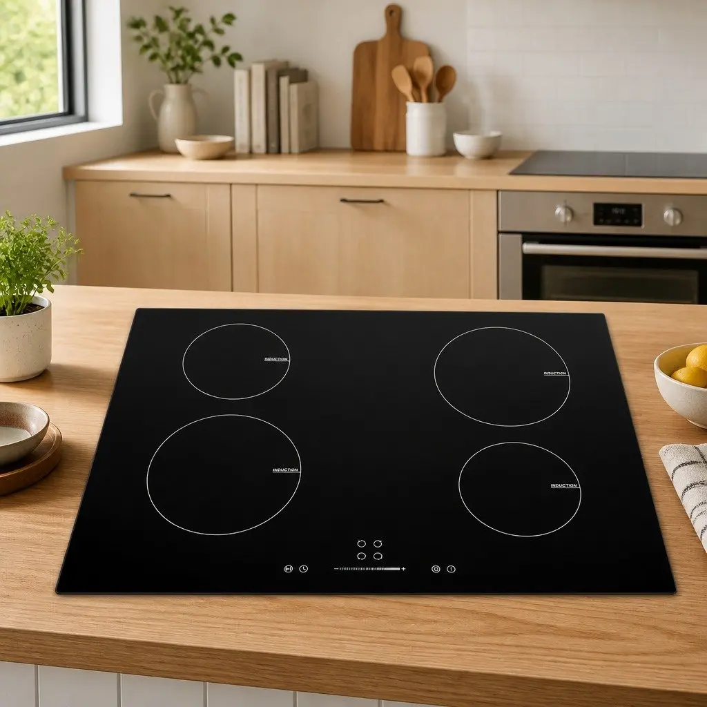4 Burner Induction Hob Heat Resistant Glass Cooktop 7000W Black