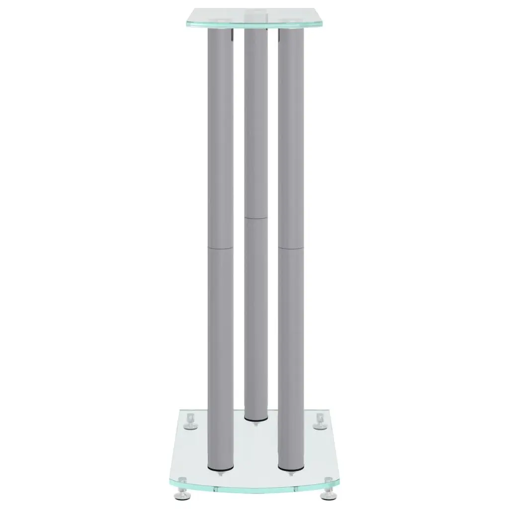 Speaker Stands Pair Silver Tempered Glass 3 Pillar Design Audio Stand Mount