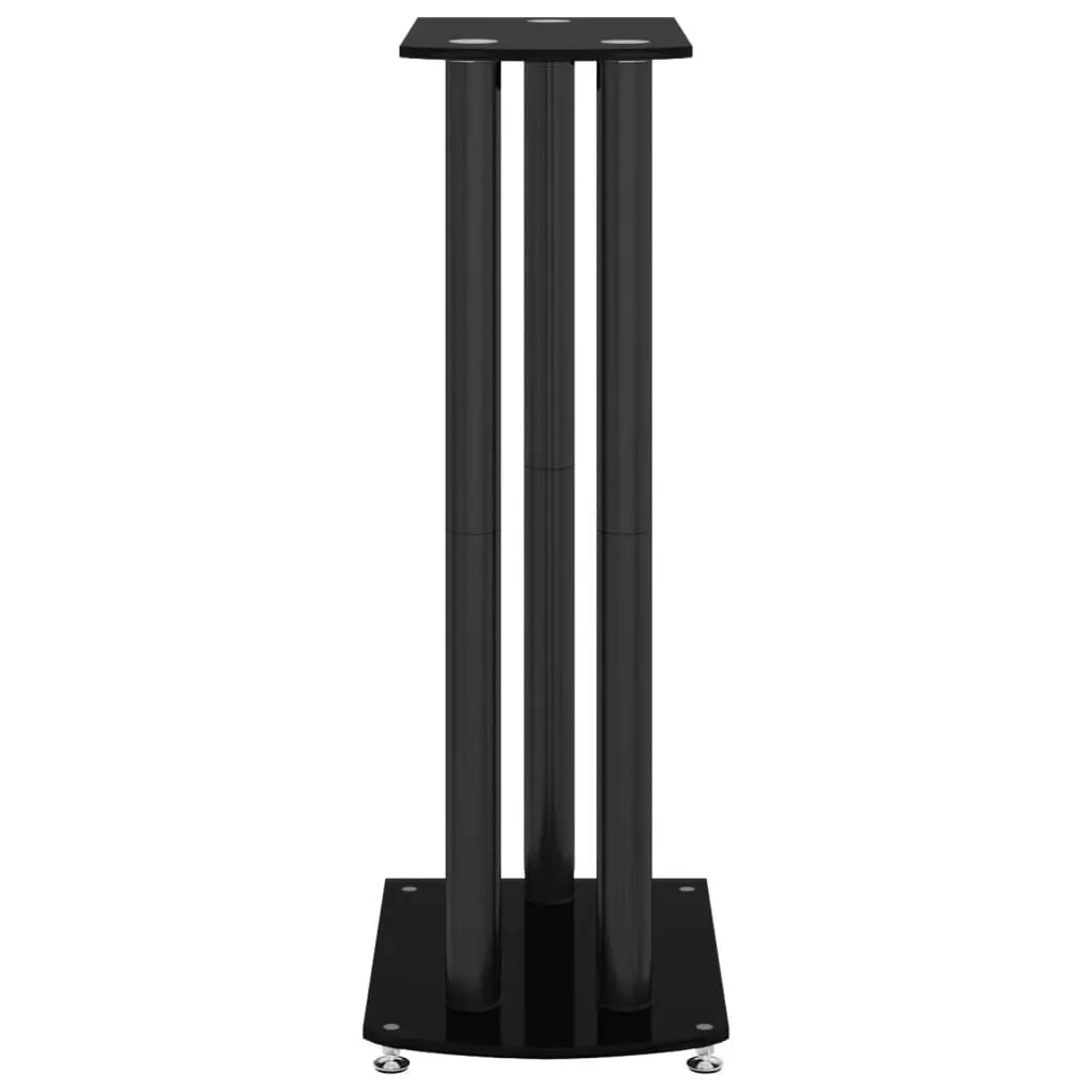 Speaker Stands Pair Black Tempered Glass 3 Pillar Design Audio Accessories