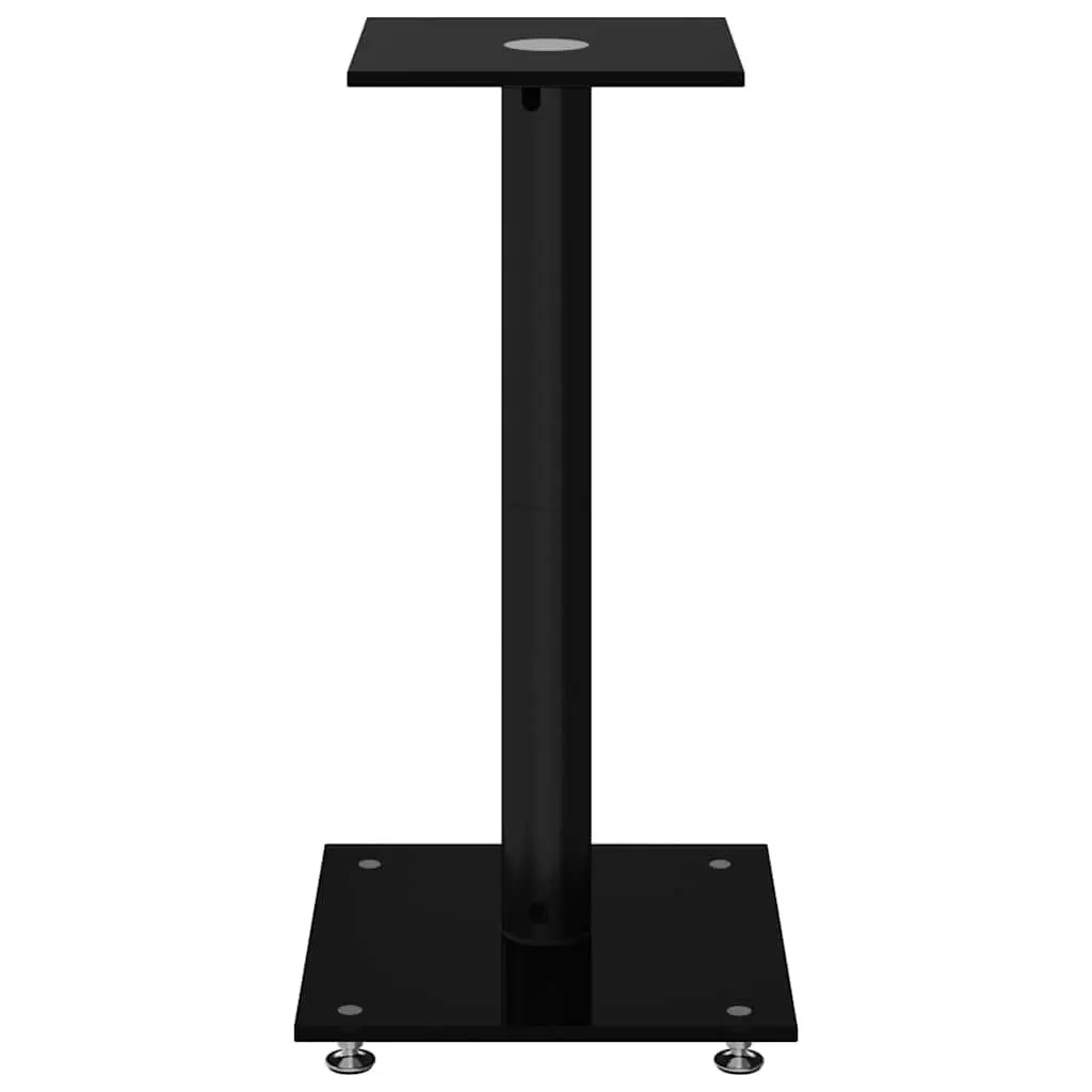 Speaker Stands Pair Black Tempered Glass Pillar Design Audio Equipment Mount