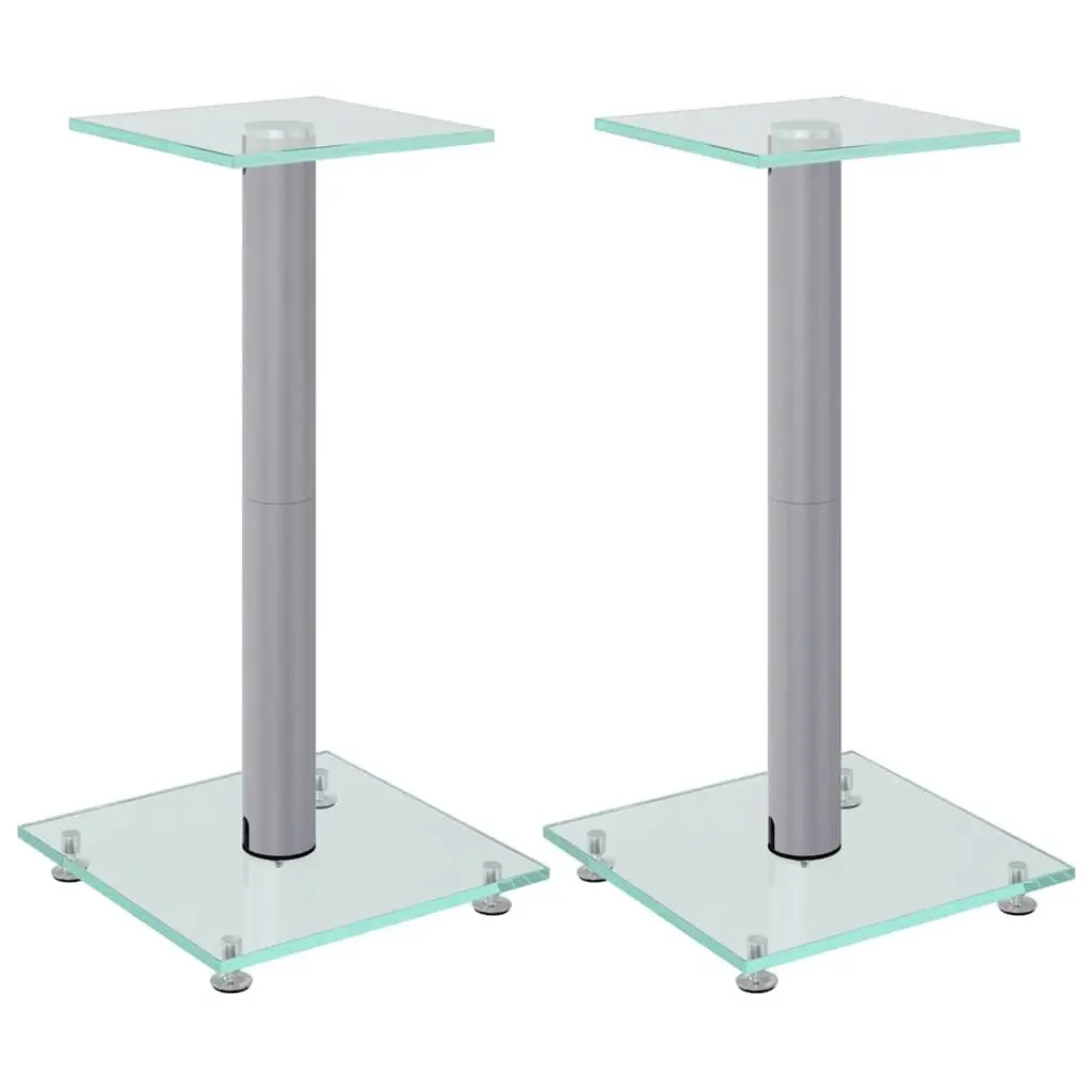 Speaker Stands Pair Tempered Glass Aluminium Silver 2 Piece