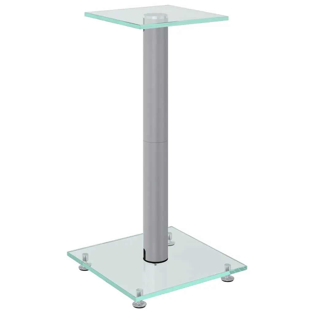 Speaker Stands Pair Tempered Glass Aluminium Silver 2 Piece