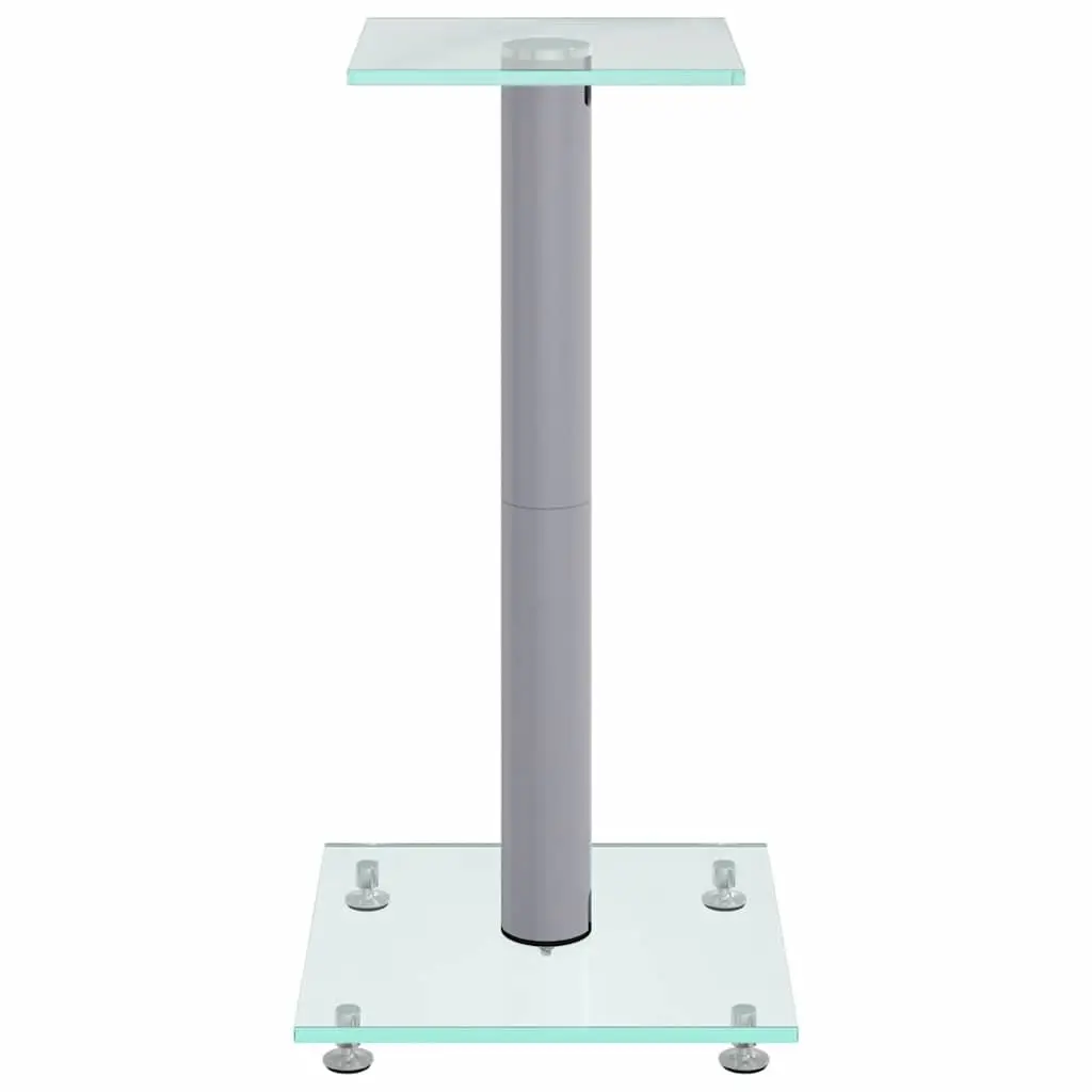 Speaker Stands Pair Tempered Glass Aluminium Silver 2 Piece