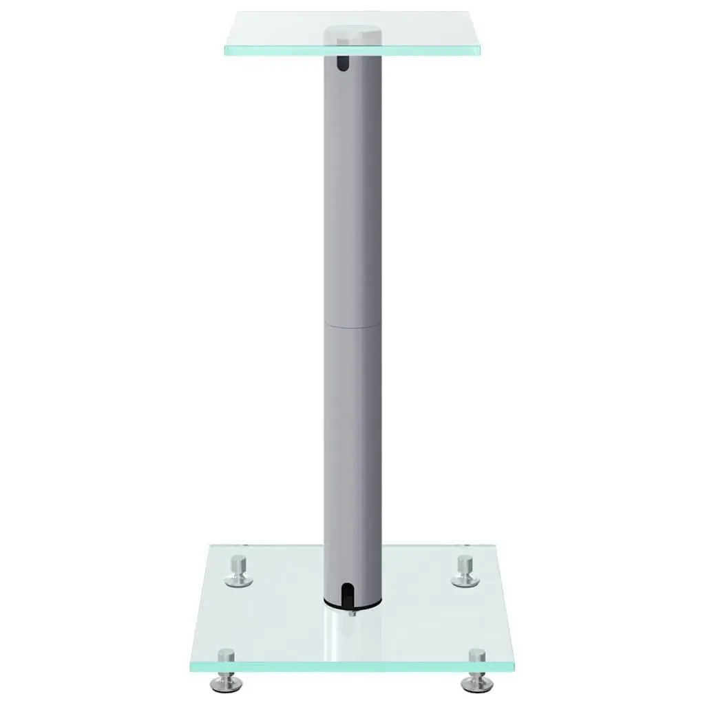 Speaker Stands Pair Tempered Glass Aluminium Silver 2 Piece