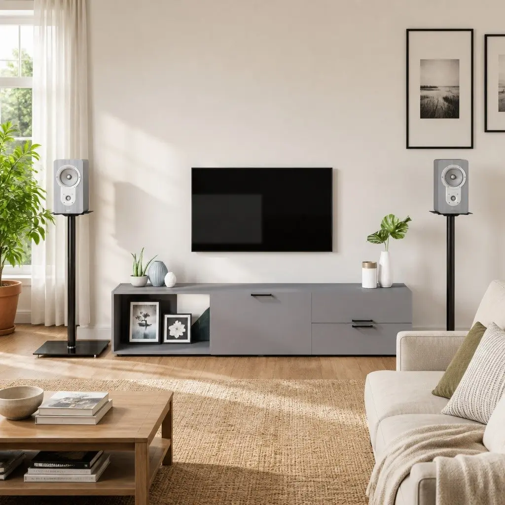 Speaker Stands with Black Tempered Glass Pillars