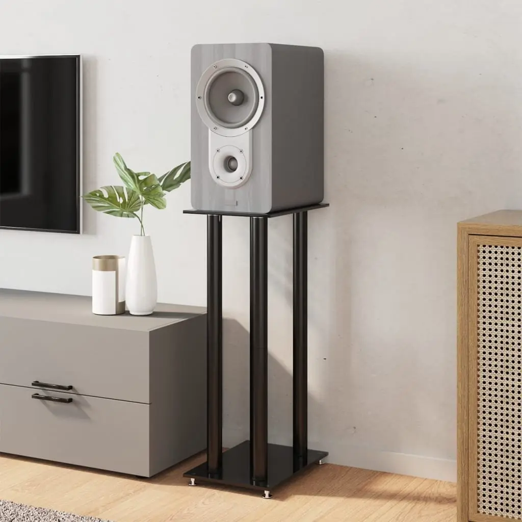 Black Audio Stand Mounts with Durable Tempered Glass