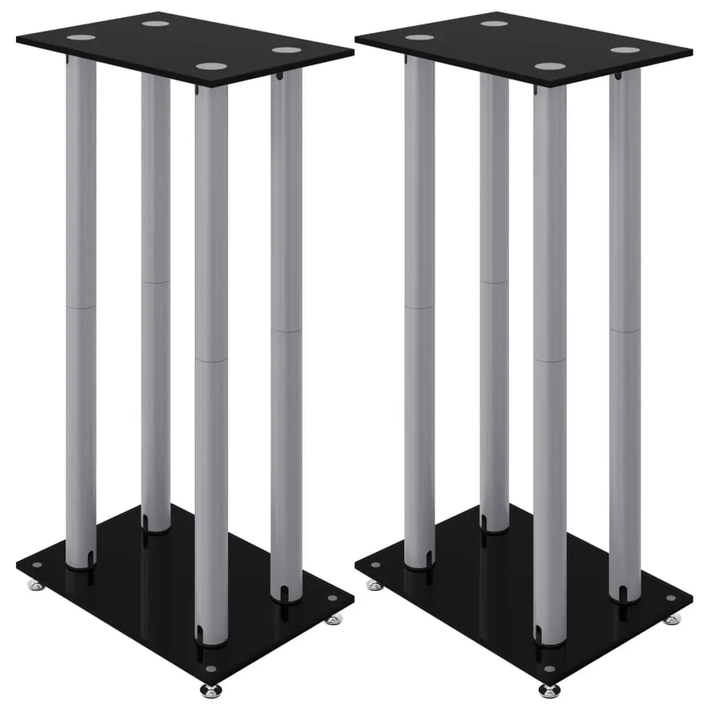 Speaker Stands Pair Tempered Glass Aluminium Pillars Black
