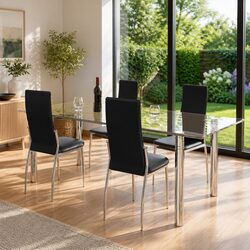 Set of 4 Black Faux Leather Dining Chairs
