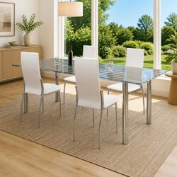 4-Piece White Faux Leather Dining Chairs with Ergonomic Design