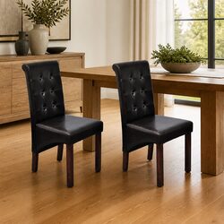 Set of 2 Ergonomic Brown Faux Leather Dining Chairs
