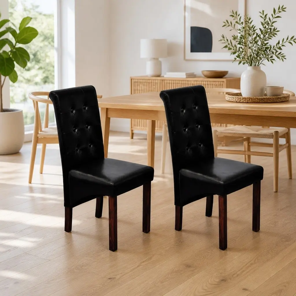 Black Dining Chairs Set with Padded Backrests