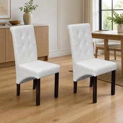 Set of 2 White Dining Chairs with Padded Seating