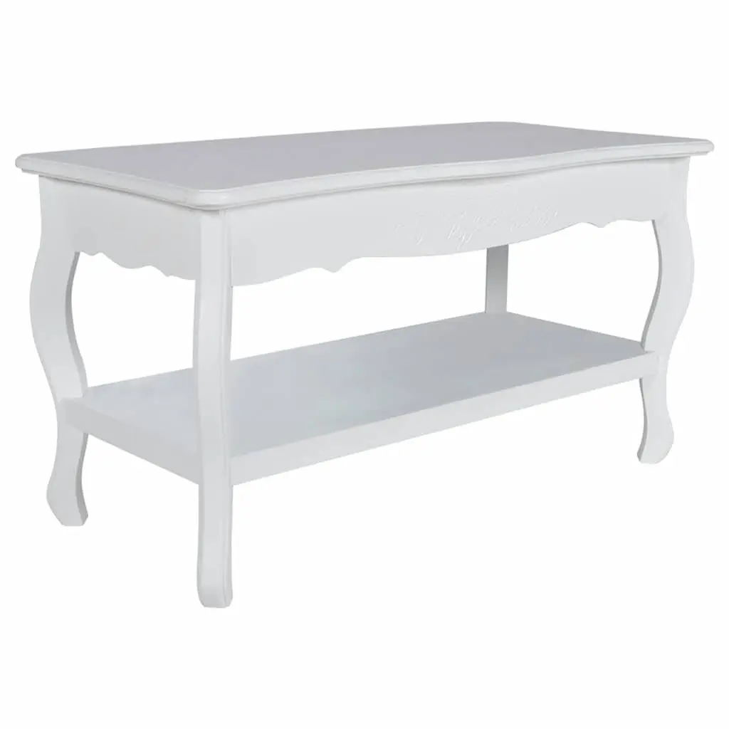 White Coffee Table with Two-Tier Open Shelves