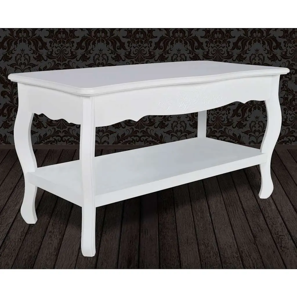 White Coffee Table with Two-Tier Open Shelves