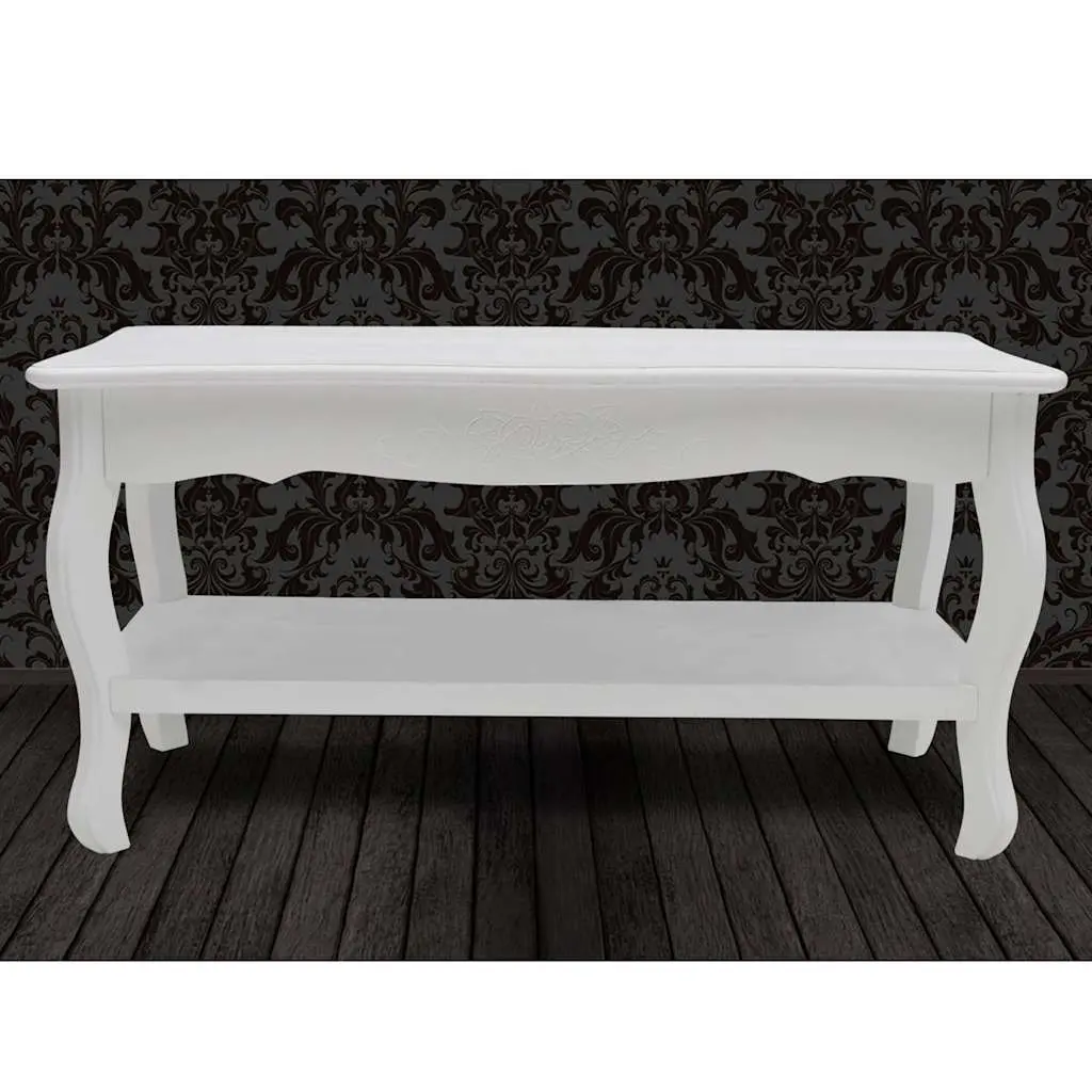 White Coffee Table with Two-Tier Open Shelves