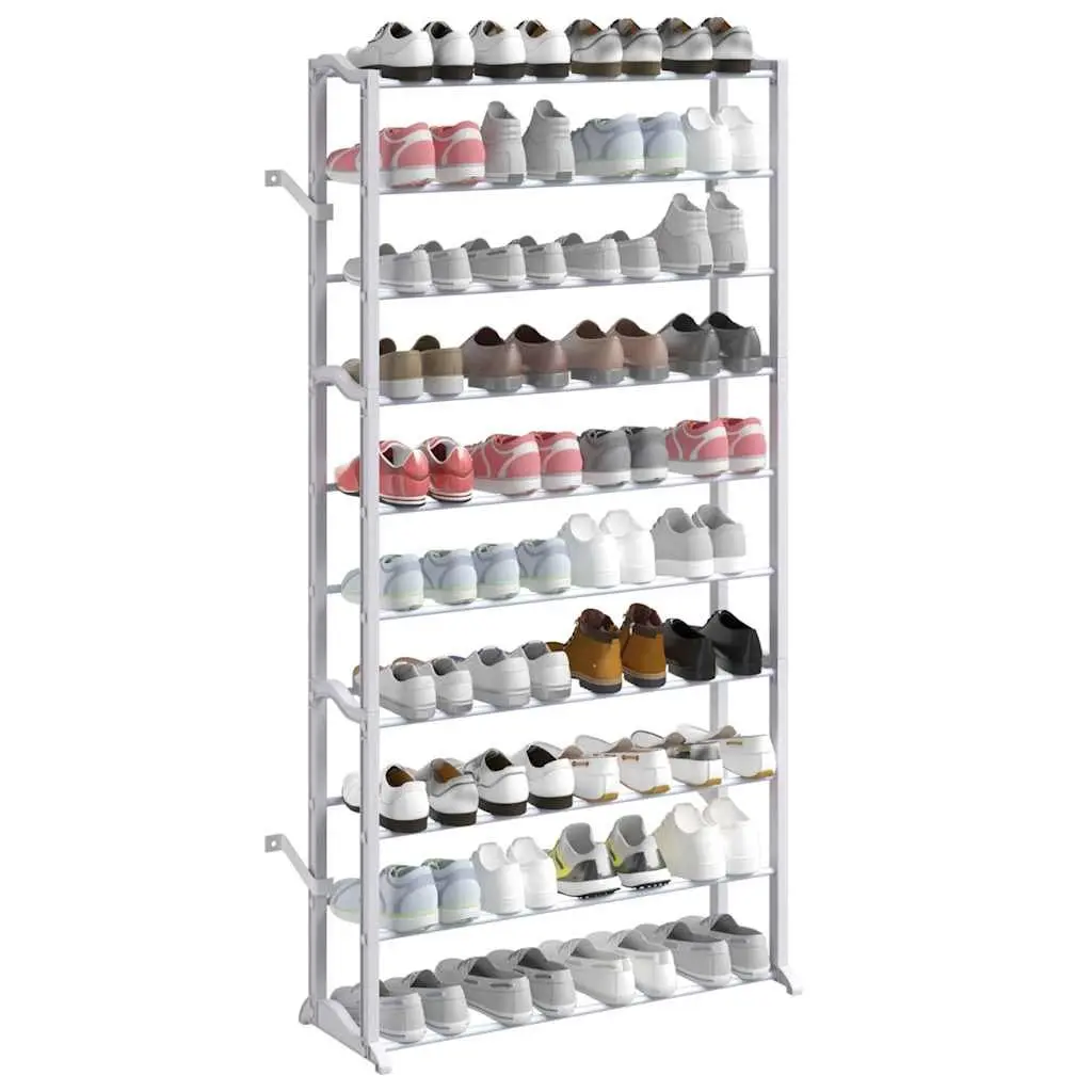10-Tier Shoe Rack White Compact Storage Organiser Light Weight Easy Assembly