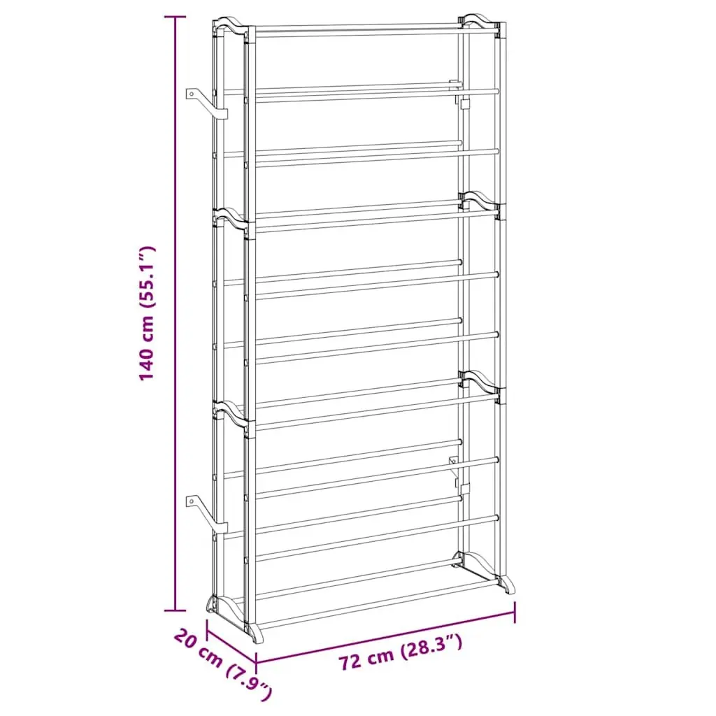 10-Tier Shoe Rack White Compact Storage Organiser Light Weight Easy Assembly